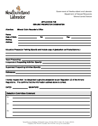 Application for Genuine Prospector Designation - Newfoundland and Labrador, Canada