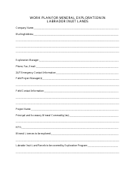 Form for Preparation of a Work Plan for Mineral Exploration in Labrador Inuit Lands - Newfoundland and Labrador, Canada, Page 2