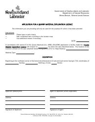 Document preview: Application for a Quarry Material Exploration License - Newfoundland and Labrador, Canada