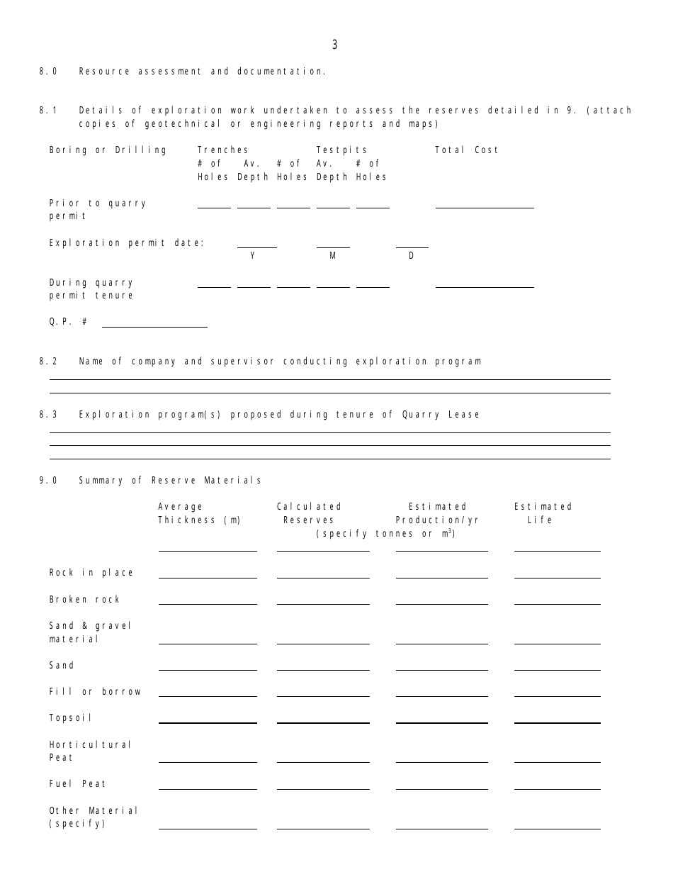 Quarry Lease Questionnaire - Newfoundland and Labrador, Canada, Page 3