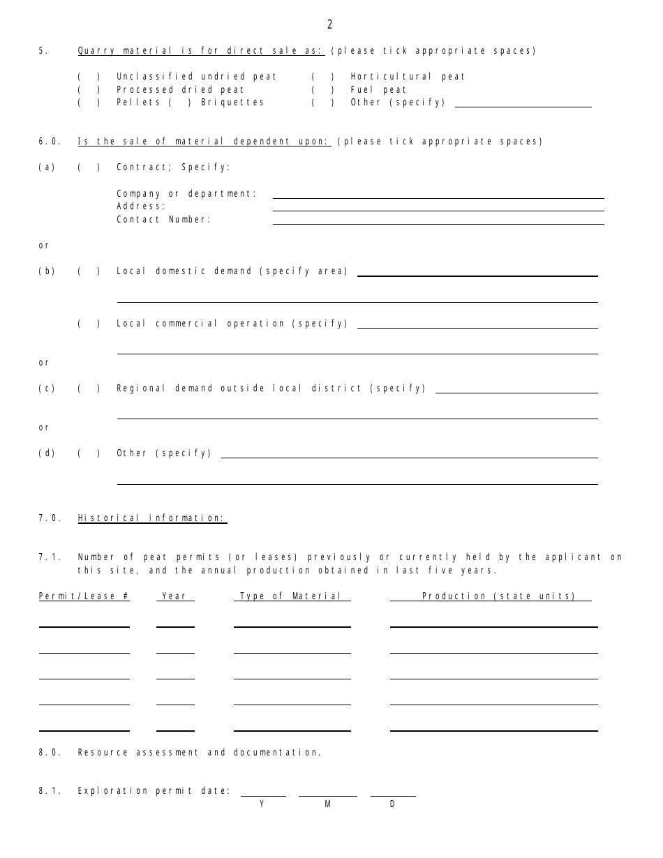 Peat Harvesting Questionnaire - Newfoundland and Labrador, Canada, Page 2