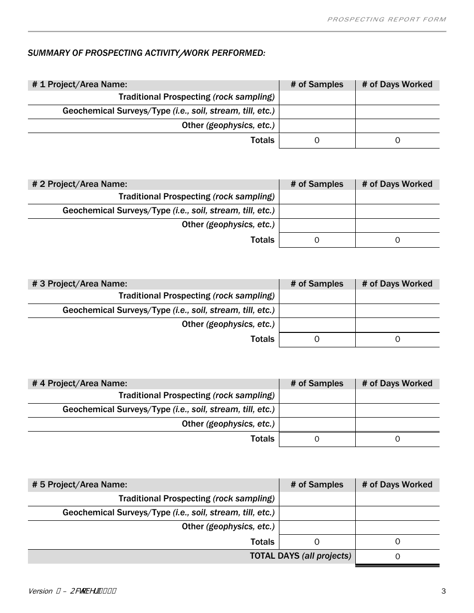Prospecting Report Form - Newfoundland and Labrador, Canada, Page 3