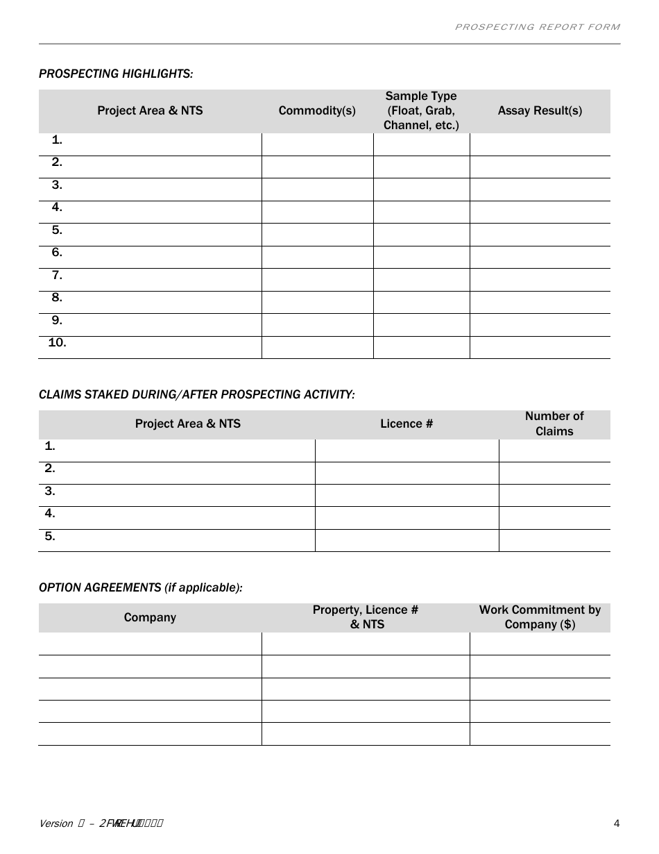 Prospecting Report Form - Newfoundland and Labrador, Canada, Page 4
