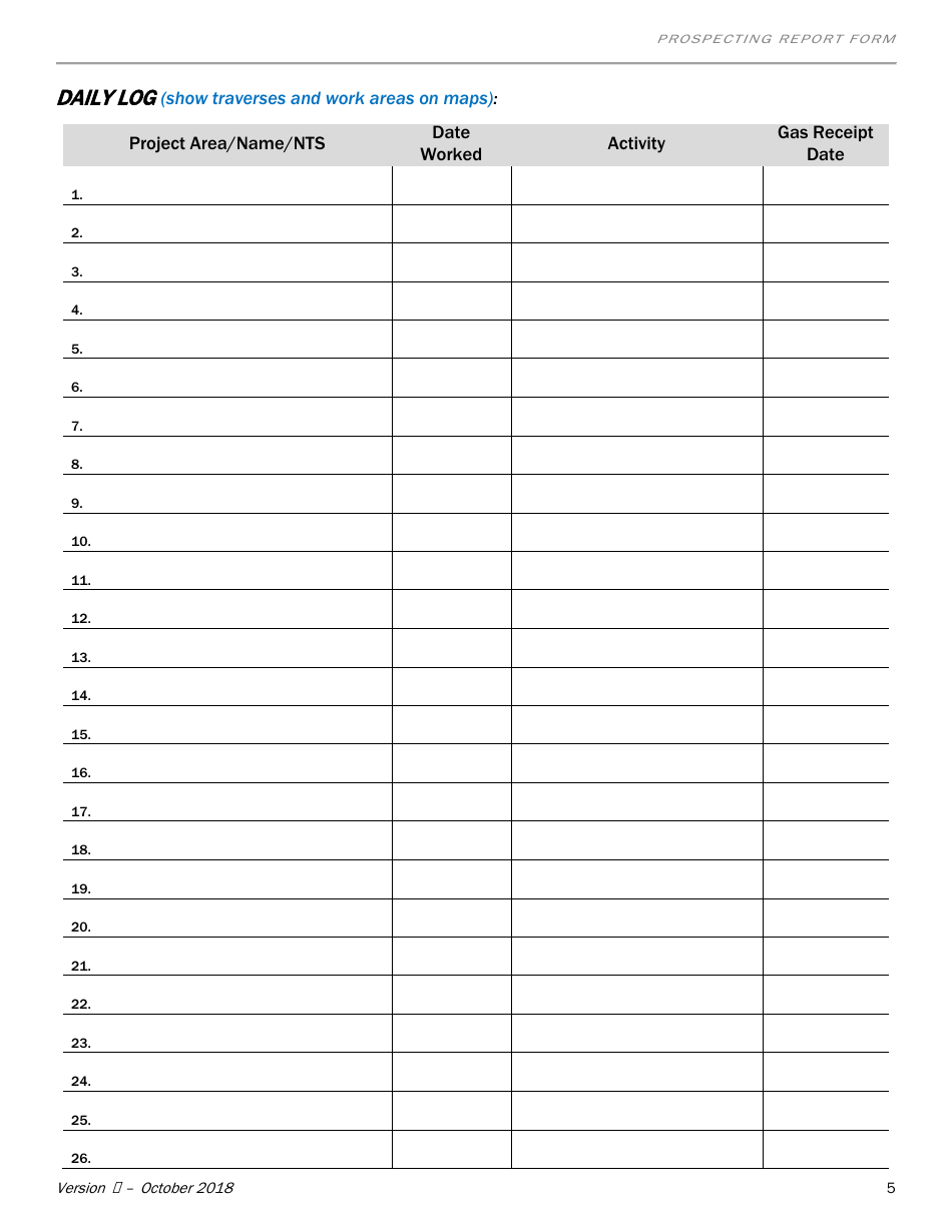 Prospecting Report Form - Newfoundland and Labrador, Canada, Page 5