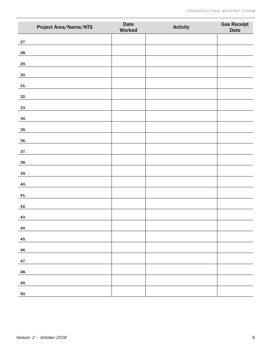 Prospecting Report Form - Newfoundland and Labrador, Canada, Page 6