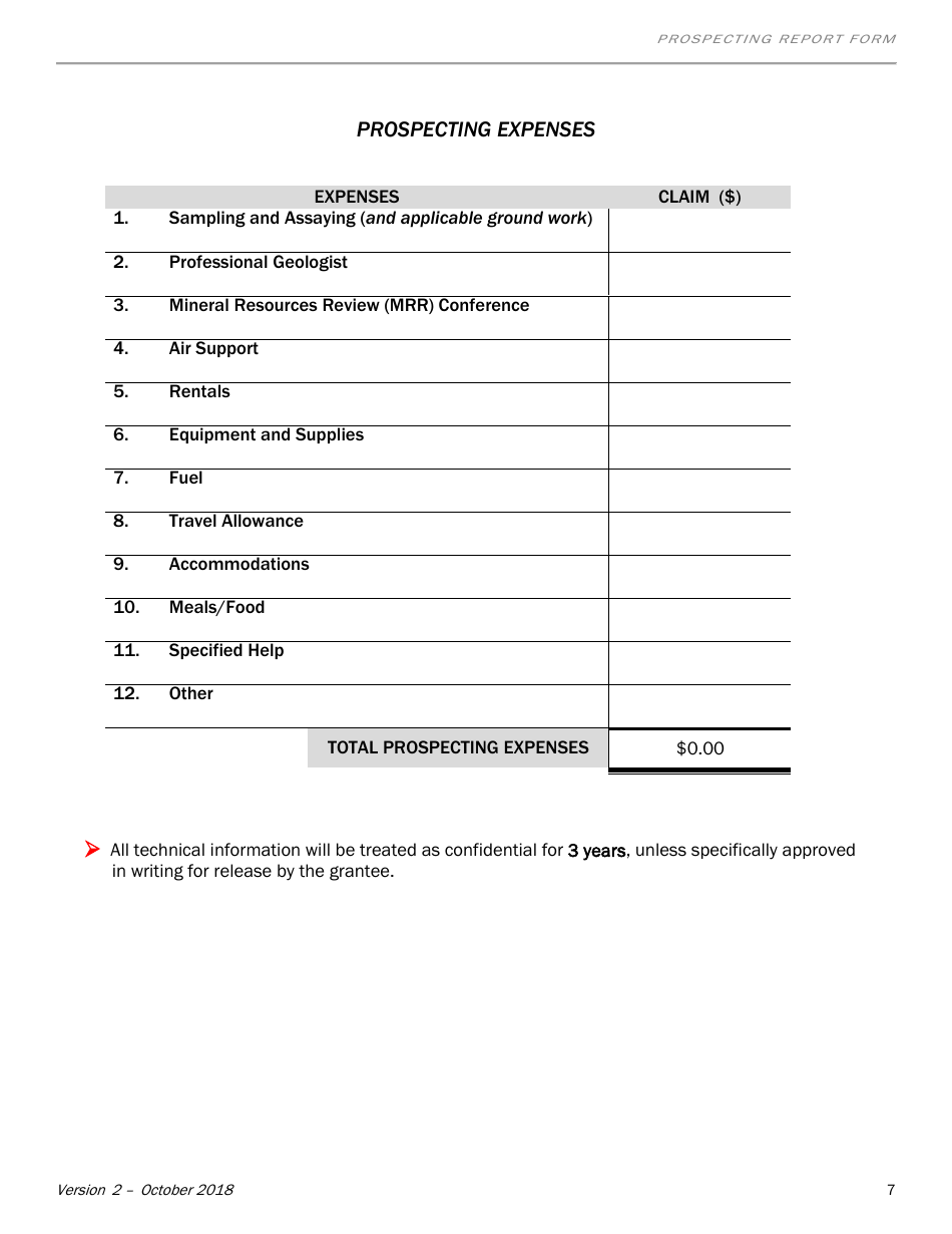 Prospecting Report Form - Newfoundland and Labrador, Canada, Page 7