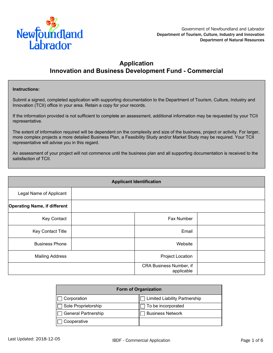 Innovation and Business Development Fund - Commercial Application - Newfoundland and Labrador, Canada, Page 1
