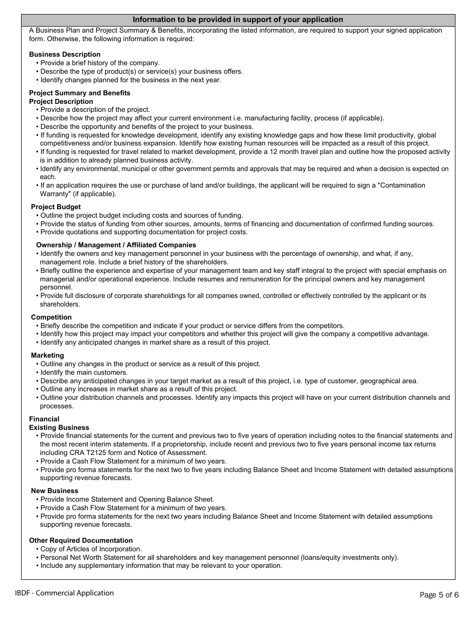 Innovation and Business Development Fund - Commercial Application - Newfoundland and Labrador, Canada, Page 5