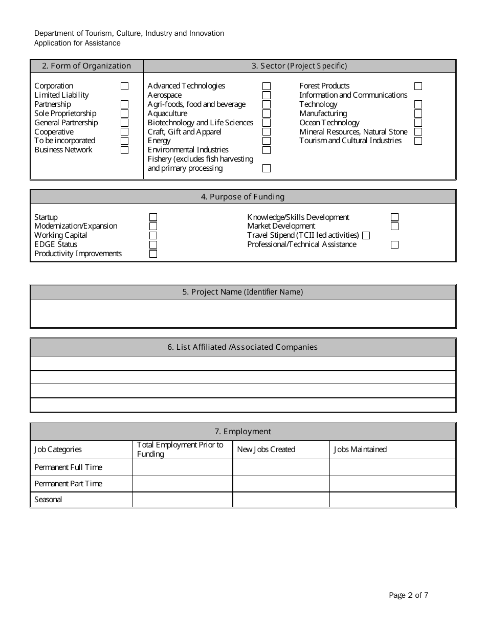 Application for Assistance - Newfoundland and Labrador, Canada, Page 2