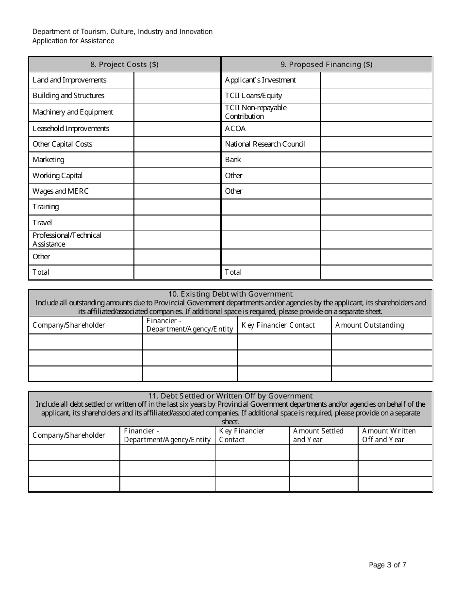 Application for Assistance - Newfoundland and Labrador, Canada, Page 3
