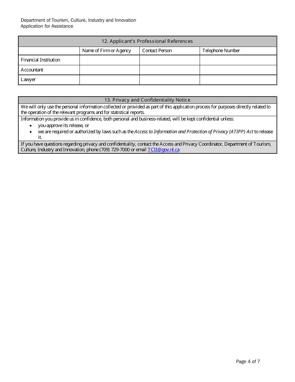 Application for Assistance - Newfoundland and Labrador, Canada, Page 4
