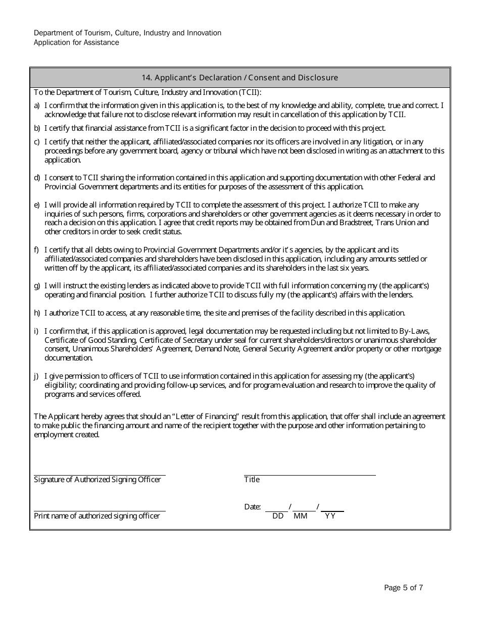 Application for Assistance - Newfoundland and Labrador, Canada, Page 5