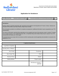 Application for Assistance - Newfoundland and Labrador, Canada