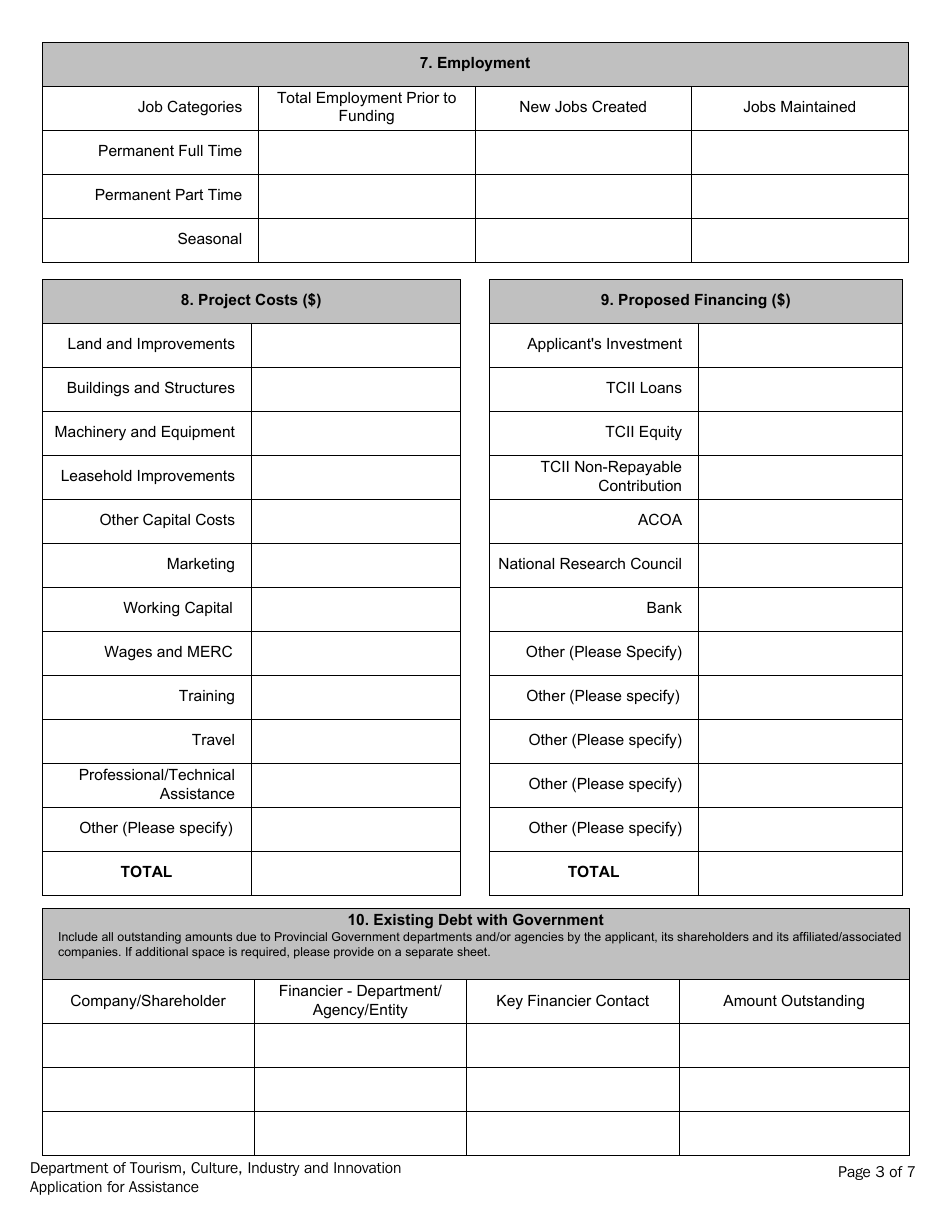 Application for Assistance - Newfoundland and Labrador, Canada, Page 3