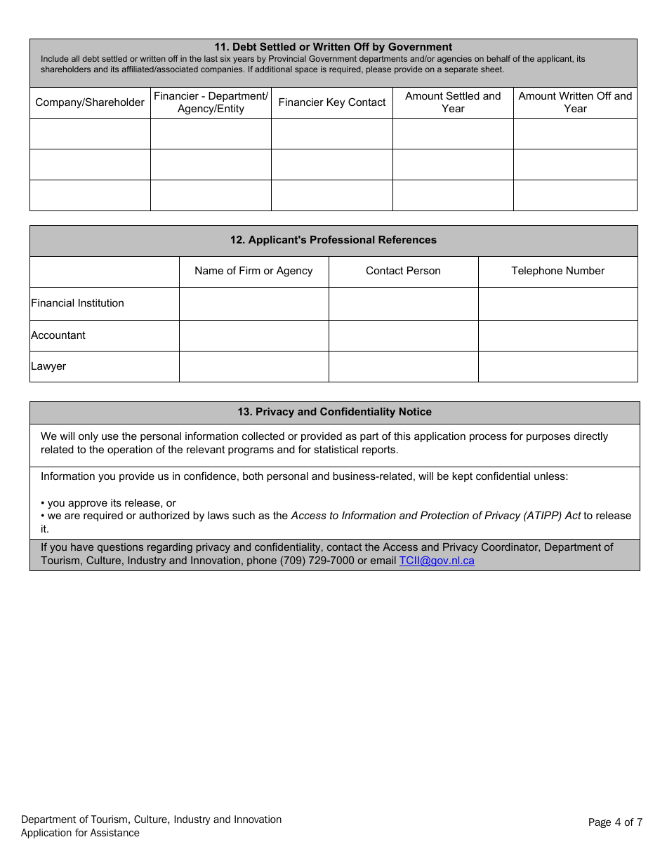 Application for Assistance - Newfoundland and Labrador, Canada, Page 4