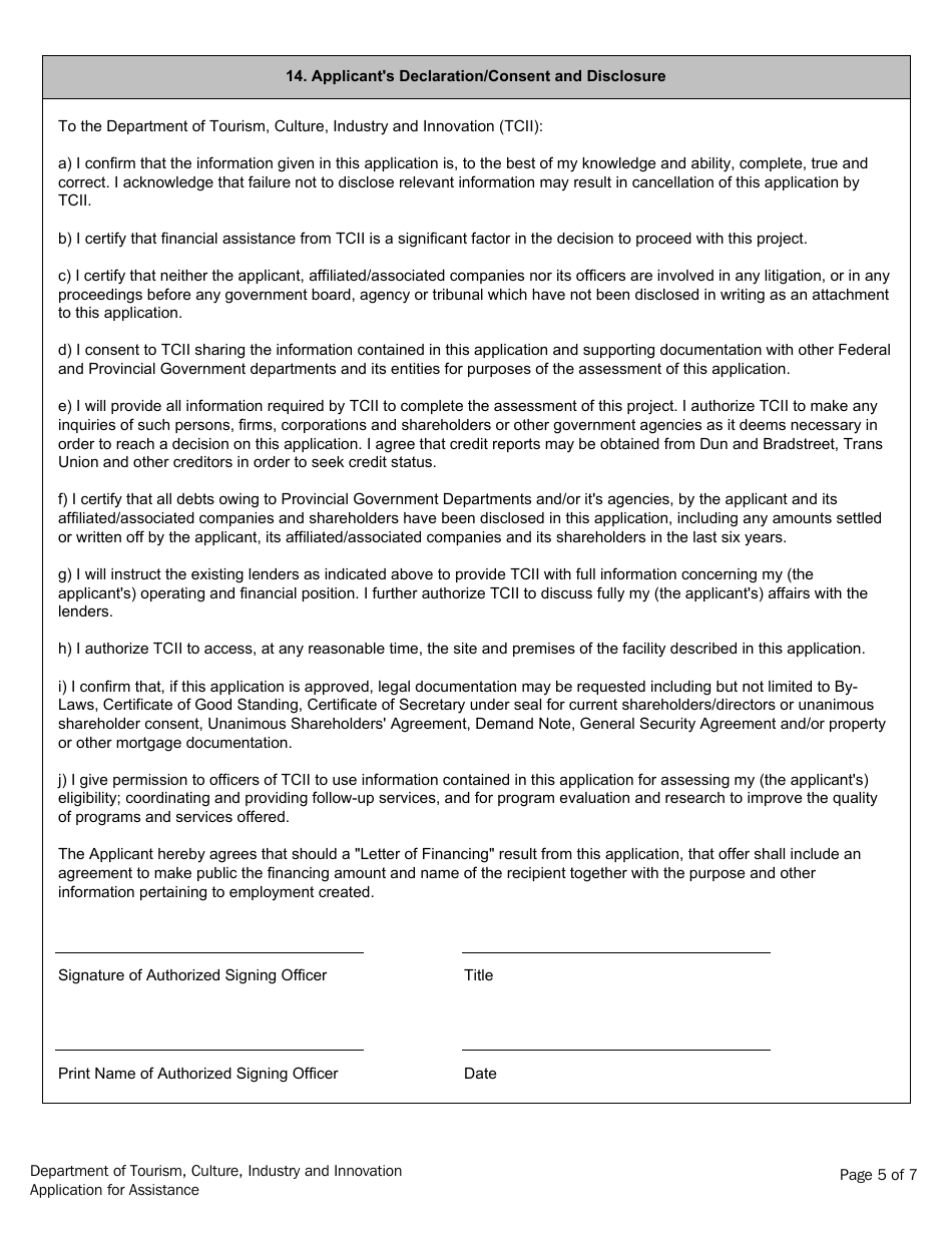 Application for Assistance - Newfoundland and Labrador, Canada, Page 5