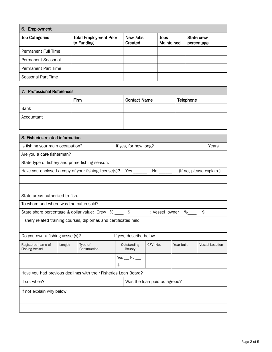 Fisheries Loan Guarantee Application Form - Newfoundland and Labrador, Canada, Page 2