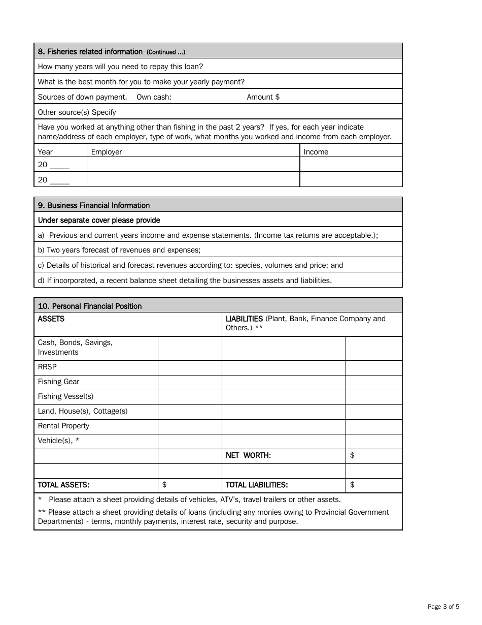 Newfoundland and Labrador Canada Fisheries Loan Guarantee Application ...