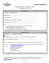 Form HRS-114 &quot;Medical Note - Summary Form&quot; - Newfoundland and Labrador, Canada