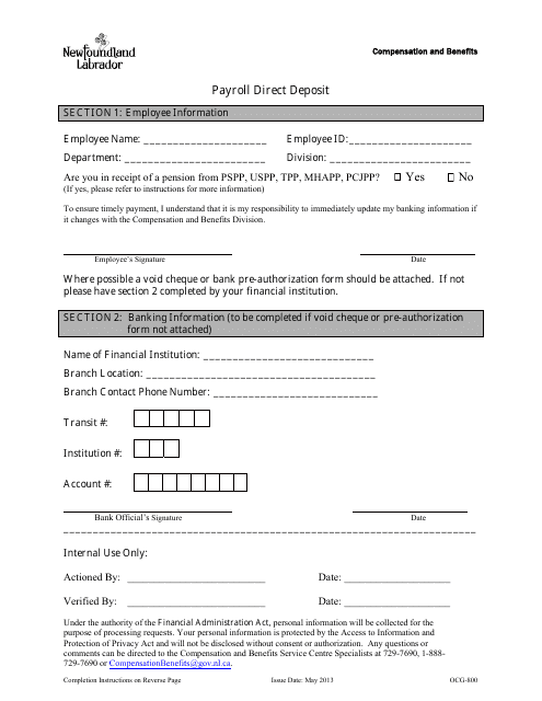 Form OCG-800  Printable Pdf