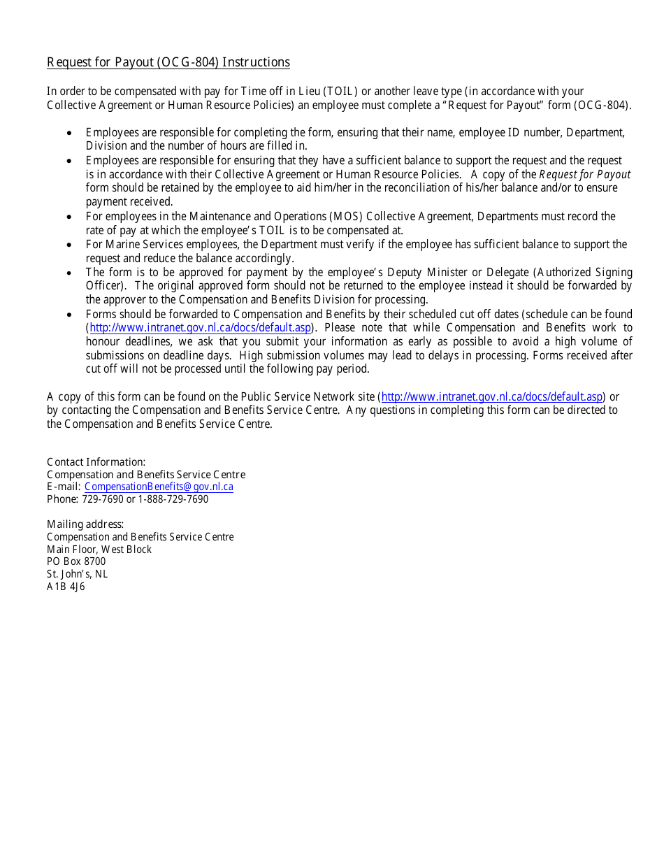Form OCG-804 Request for Payout - Newfoundland and Labrador, Canada, Page 2