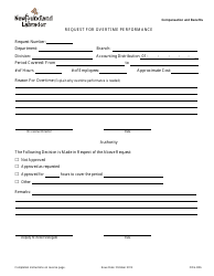 Form OCG-806 &quot;Request for Overtime Performance&quot; - Newfoundland and Labrador, Canada