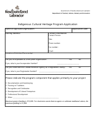 Indigenous Cultural Heritage Program Application - Newfoundland and Labrador, Canada