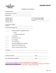 Document preview: Form HRS-103 Student Hire Checklist - Newfoundland and Labrador, Canada