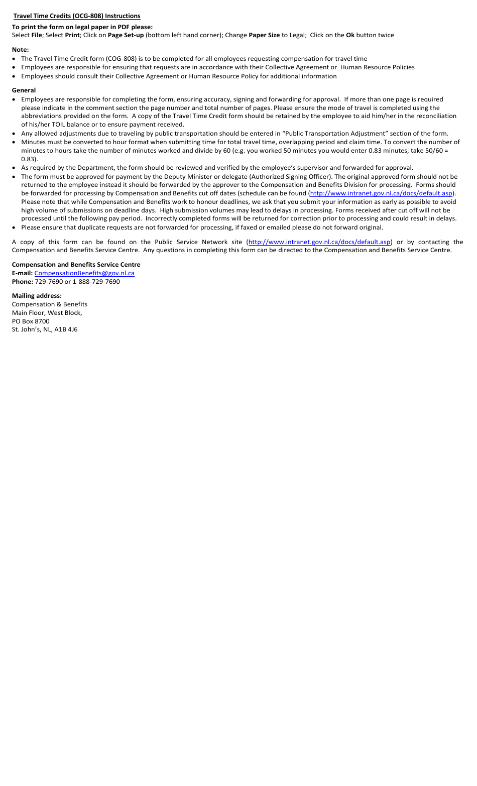 Form HRS-104 Travel Time Credits - Newfoundland and Labrador, Canada, Page 2
