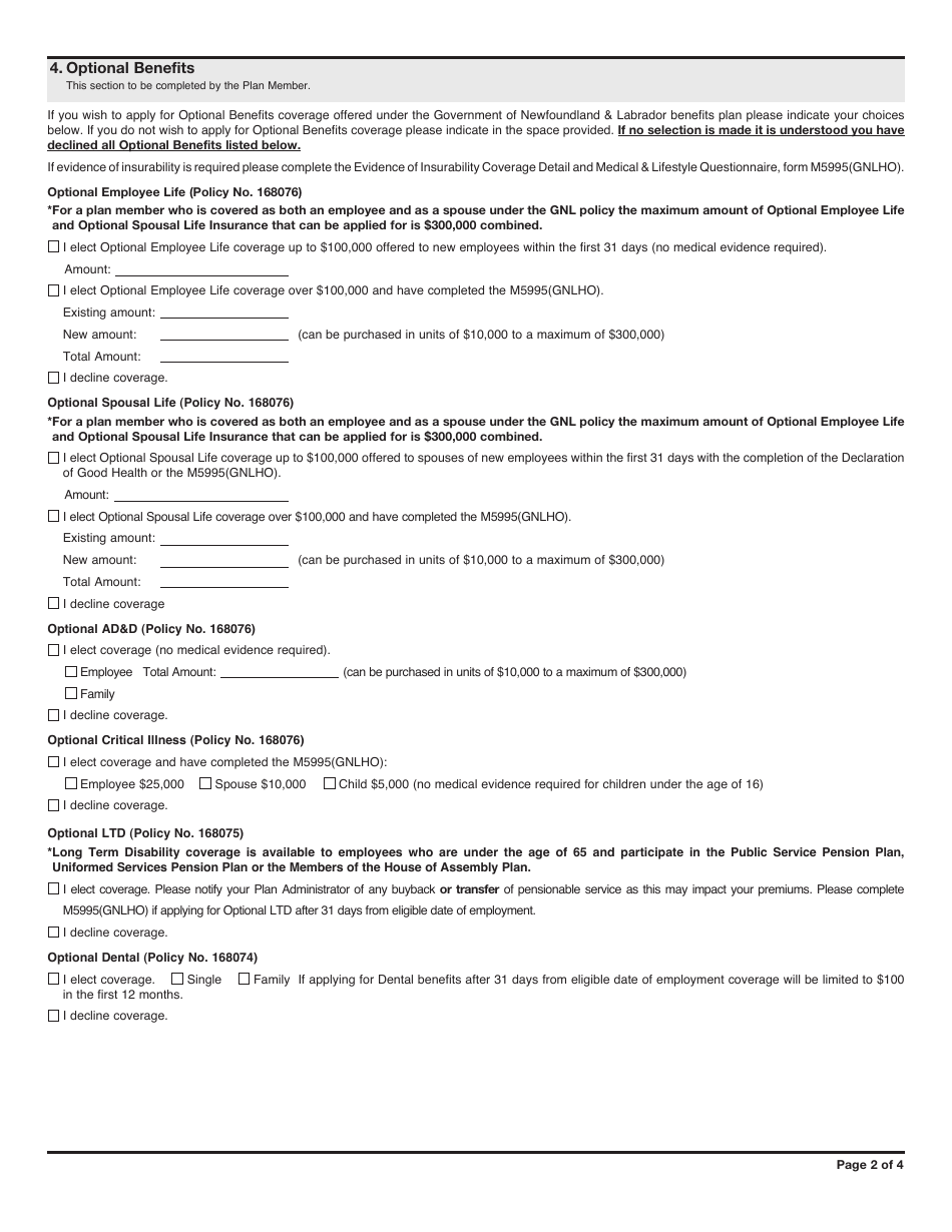 Form M6191 Application for Enrolment - Newfoundland and Labrador, Canada, Page 2