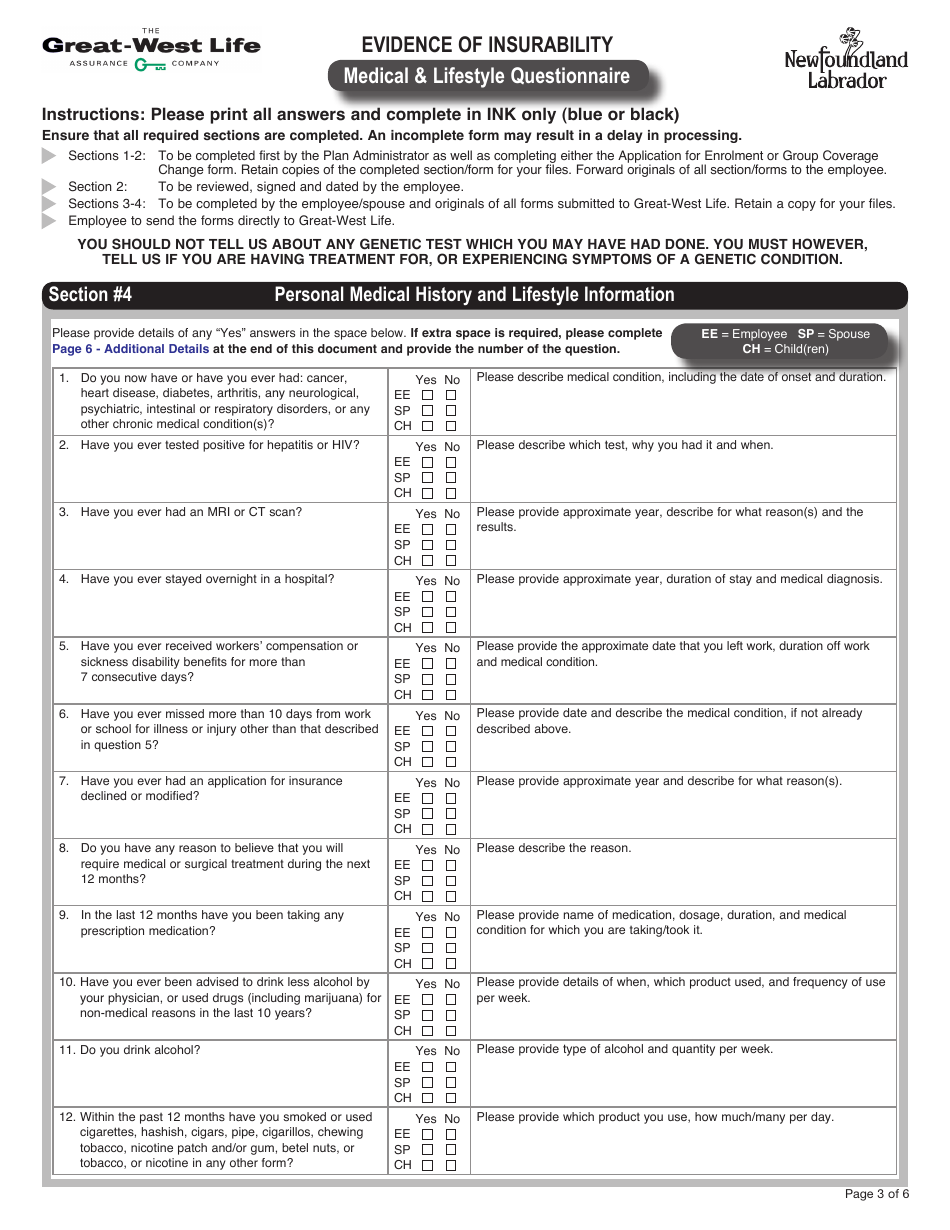 Form M5995 Evidence of Insurability Coverage Detail - Newfoundland and Labrador, Canada, Page 3