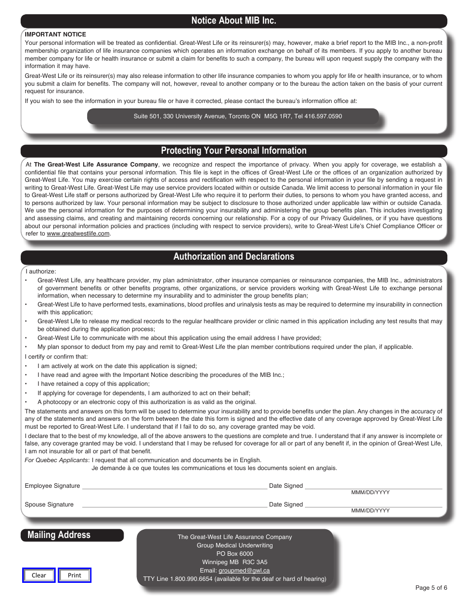 Form M5995 Evidence of Insurability Coverage Detail - Newfoundland and Labrador, Canada, Page 5