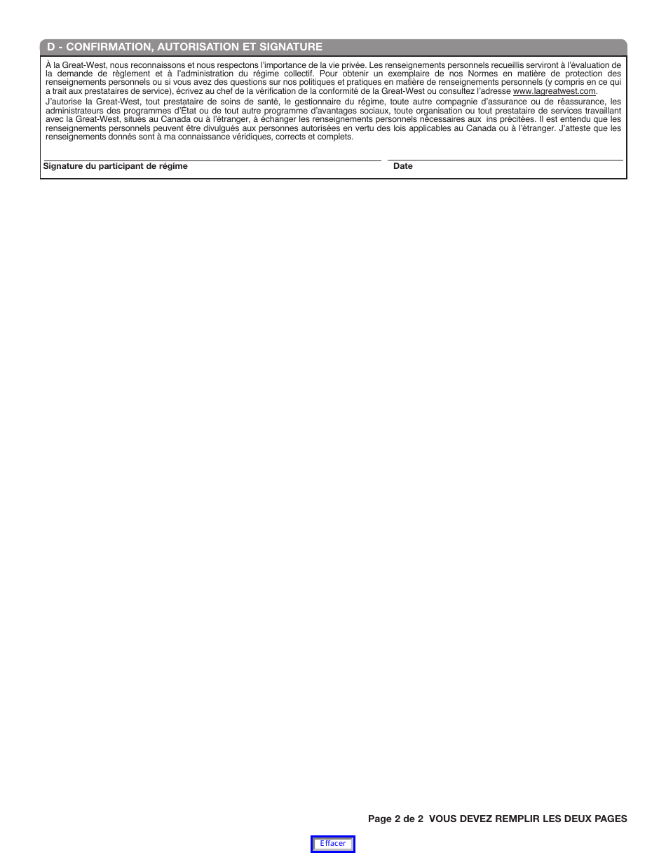 Forme M7300 Attestation De Transport Medical - Newfoundland and Labrador, Canada (French), Page 2