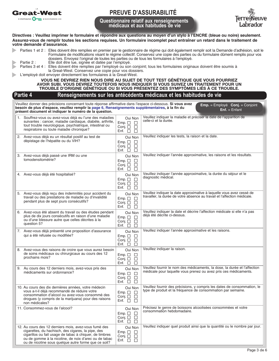 Forme M5995 Preuve Dassurabilite Description De La Protection - Newfoundland and Labrador, Canada (French), Page 3