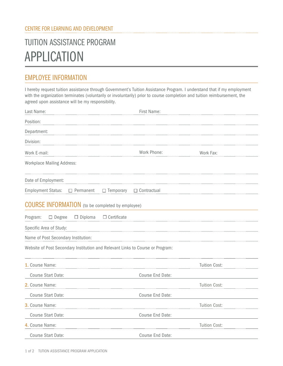 Tuition Assistance Program Application - Newfoundland and Labrador, Canada, Page 1