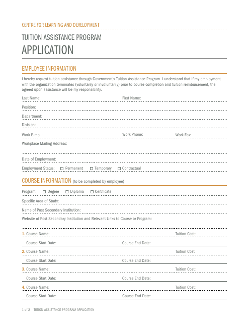 Tuition Assistance Program Application - Newfoundland and Labrador, Canada Download Pdf