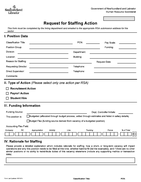 Request for Staffing Action - Newfoundland and Labrador, Canada Download Pdf
