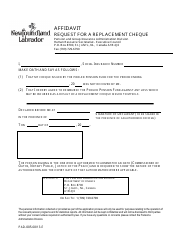 Form PAD-005 &quot;Affidavit - Request for a Replacement Cheque&quot; - Newfoundland and Labrador, Canada
