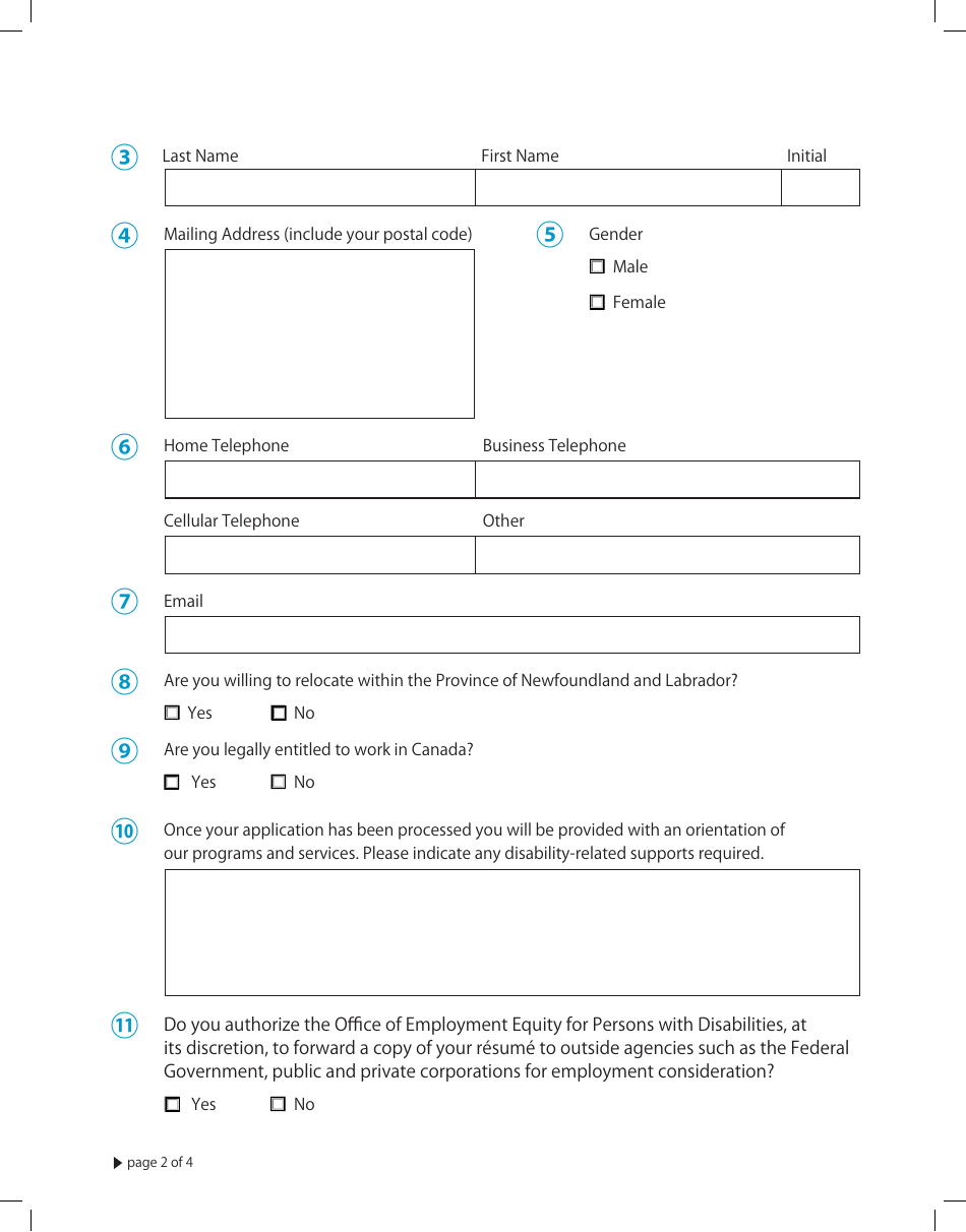Client Application Form - Newfoundland and Labrador, Canada, Page 2