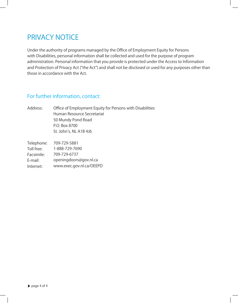 Client Application Form - Newfoundland and Labrador, Canada, Page 4