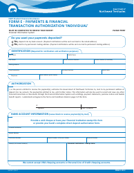 Document preview: Form E (NWT8717) Payments & Financial Transaction Authorization 'individual' - Northwest Territories, Canada