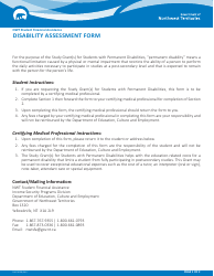 Document preview: Form NWT9008 Disability Assessment Form - Northwest Territories, Canada