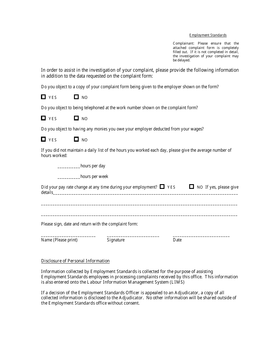 Form 1 Complaint Form - Northwest Territories, Canada, Page 1