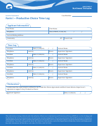 Form I &quot;Productive Choice Time Log&quot; - Northwest Territories, Canada