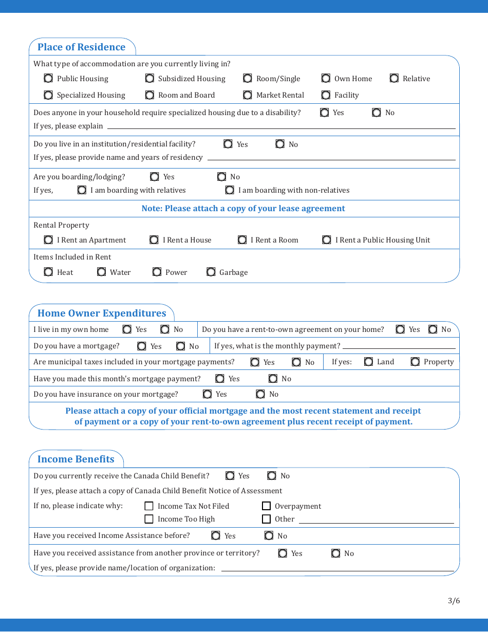 Application for Income Assistance - Northwest Territories, Canada, Page 3