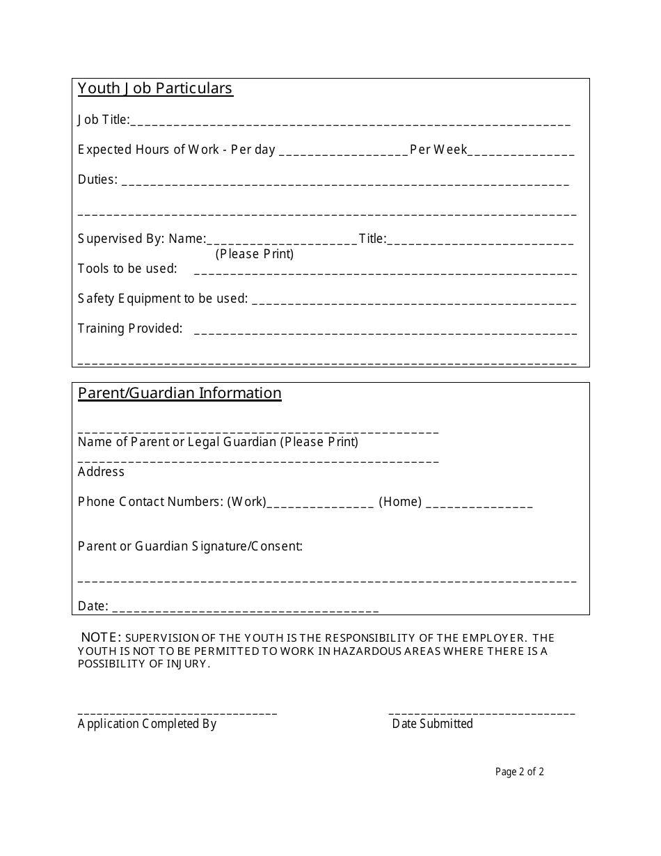 Application for Youth Employment - Northwest Territories, Canada, Page 2