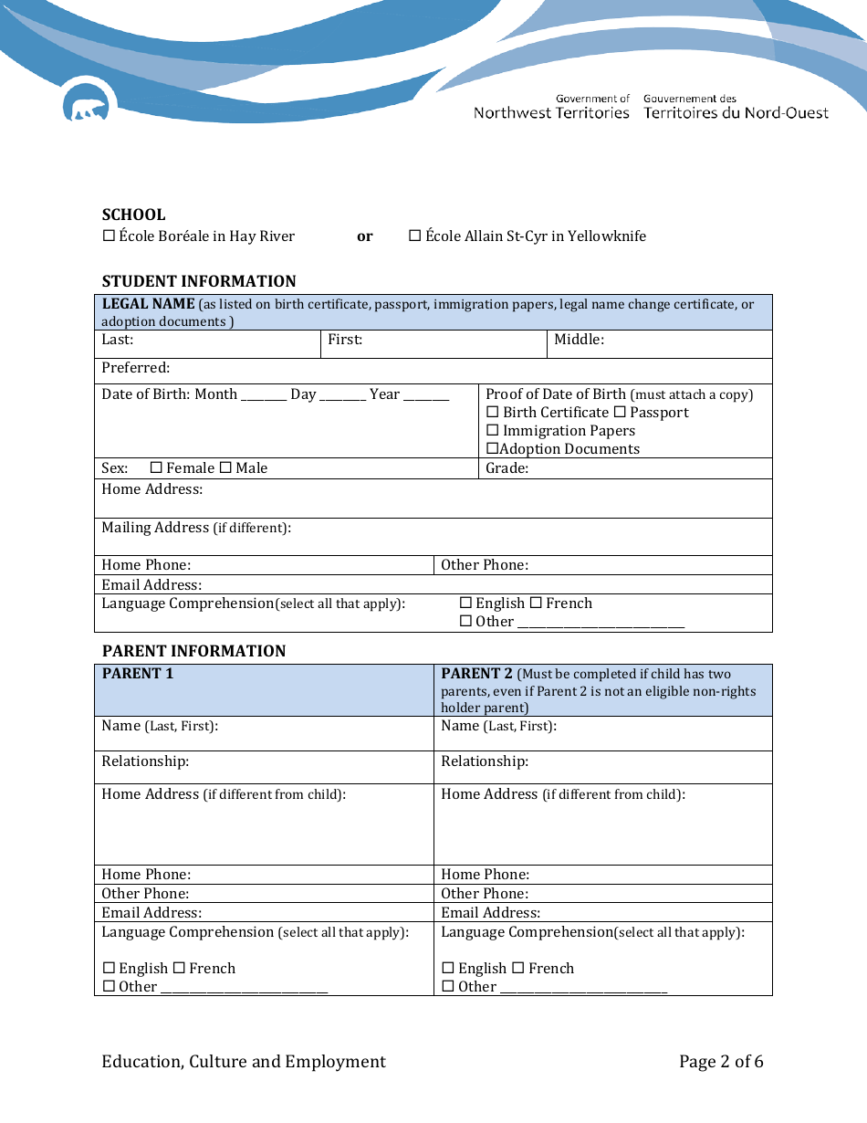 Statement of Eligibility for Non-rights Holder Parents - Northwest Territories, Canada, Page 2