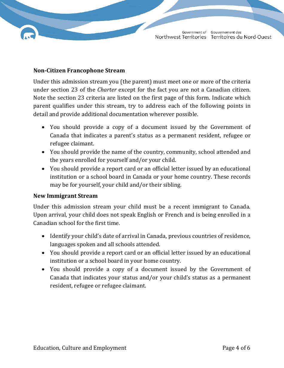 Statement of Eligibility for Non-rights Holder Parents - Northwest Territories, Canada, Page 4