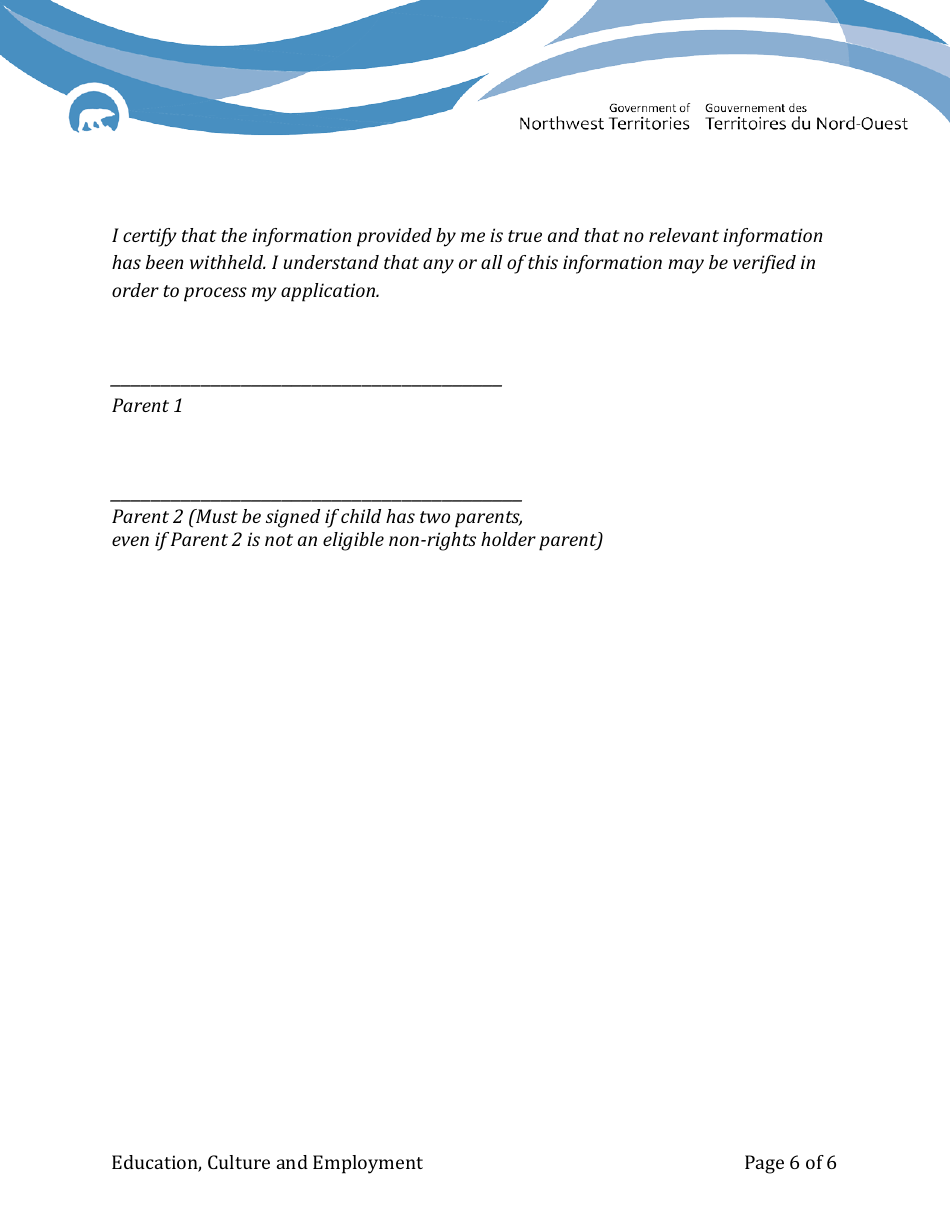 Statement of Eligibility for Non-rights Holder Parents - Northwest Territories, Canada, Page 6