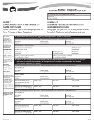 Form 7 (NWT8801) Application - Duplicate Change of Name Certificate - Northwest Territories, Canada (English/French)